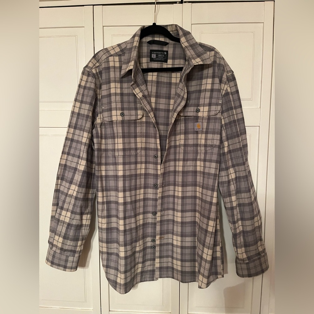 Carhartt Men's ,Plaid Flannel Shirt - Gray and Cream, New , No Tags